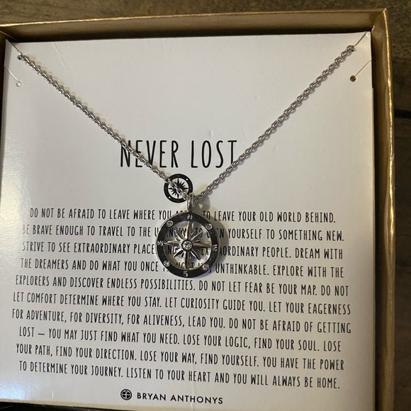 Bryan Anthonys Never Lost Compass Rhinestone Pendant Necklace Silver - Picture 2 of 2